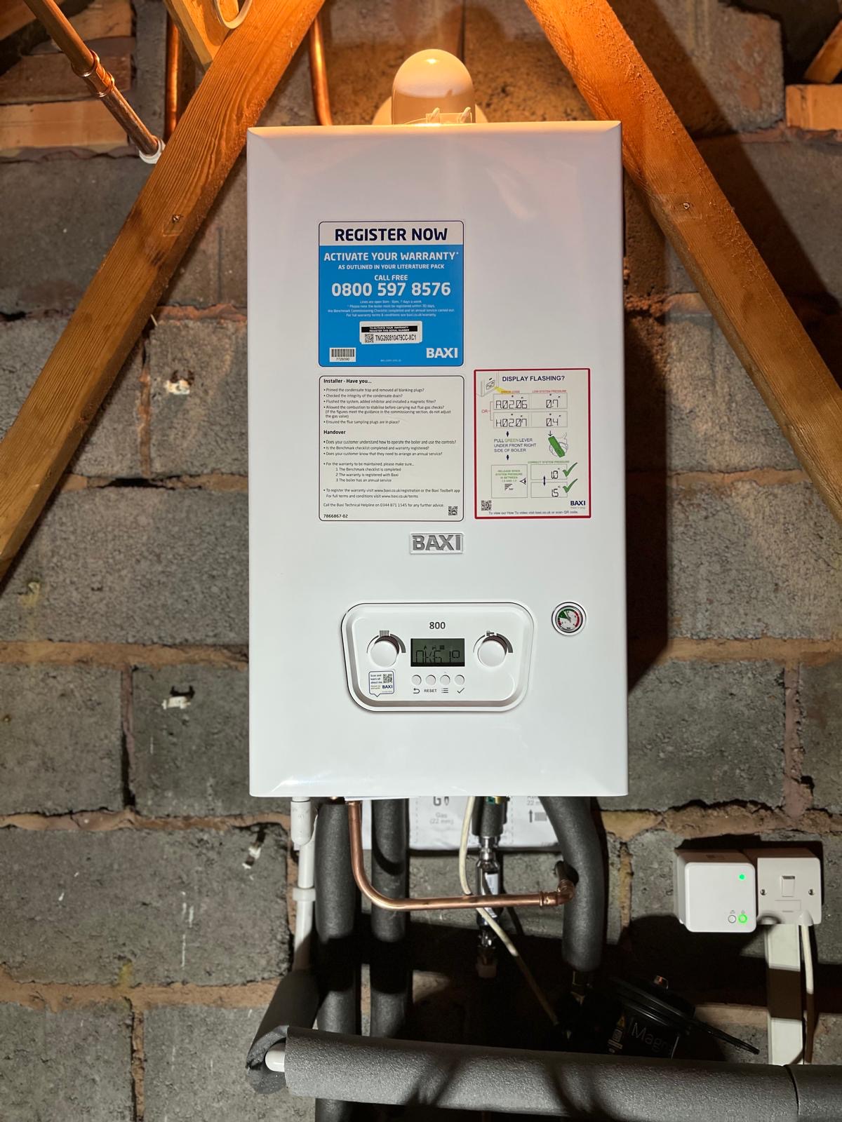 Baxi boiler installed in a loft space